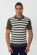 Classic Pattern Striped Polo Neck Knitwear T-Shirt